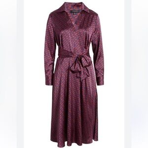 Tahari ASL Geo Print Long Sleeve Hammered Satin Midi
Shirtdress, Size:8